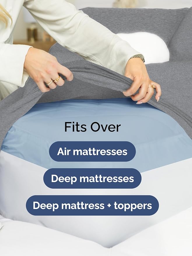 Extra Deep Full Sheet Set - 6 Piece Breathable and Cooling Sheets - Hotel Luxury Bed Sheets Set - Easy Fit - Soft, Wrinkle Free and Comfy Sheets Set - Heathered Grey Sheet Set with Extra Deep Pockets