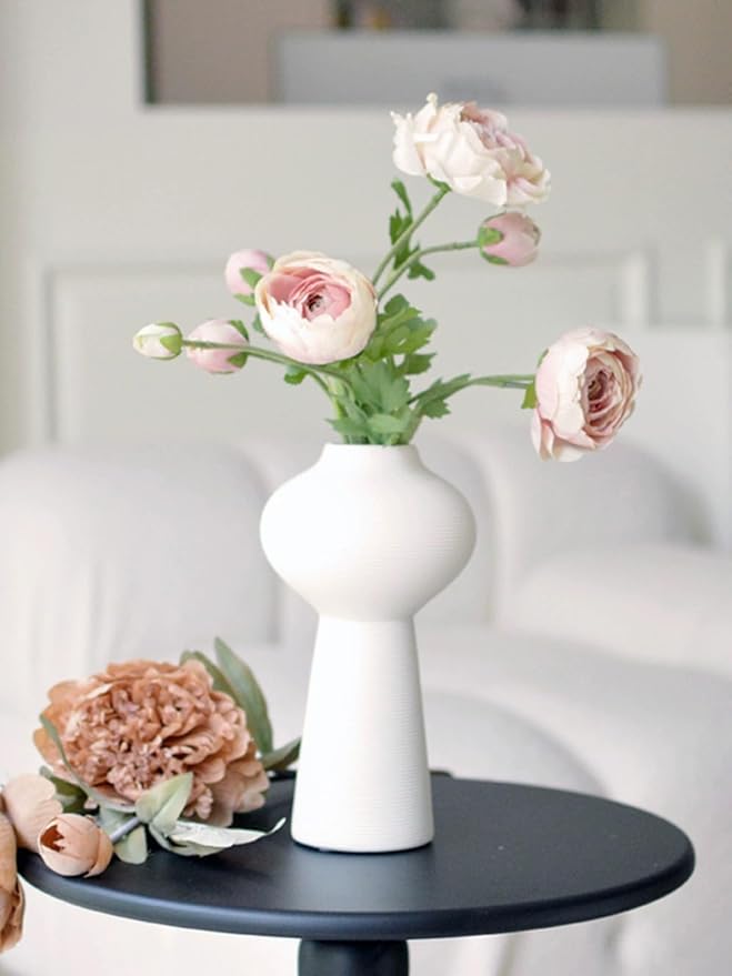 White Ceramic Vase in Nordic Style, Deco Vases for Pampas Grass as Boho Deco, Contemporary Flower Vase with Minimalistic Design for Fresh Flowers(Gourd)