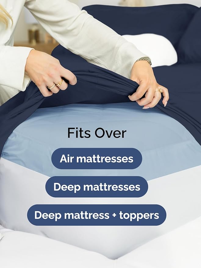 Extra Deep Cal King Sheet Set - 6 Piece Breathable and Cooling Sheets - Hotel Luxury Bed Sheets Set - Easy Fit - Soft, Wrinkle Free and Comfy Sheets Set - Navy Blue Sheet Set with Extra Deep Pockets
