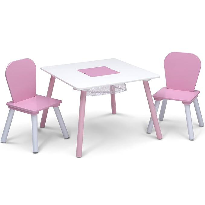 Delta Children 4-Piece Toddler Playroom Set, Pink/White