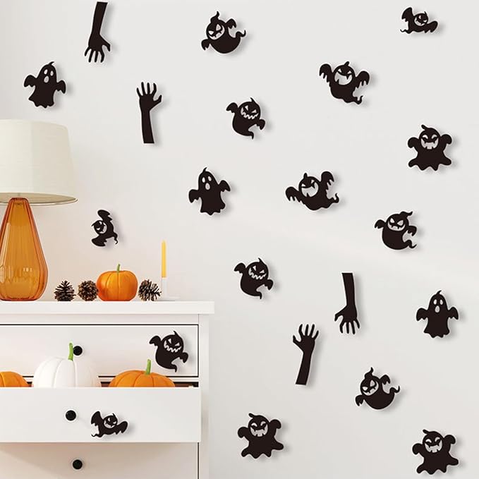 Halloween Window Clings Stickers Decoration 3D Stereoscopic Black Bat Spider Ghost Design Halloween Window Cling Decal Festival Decor Halloween Window Stickers for Kids Party Supplies Glass Decor
