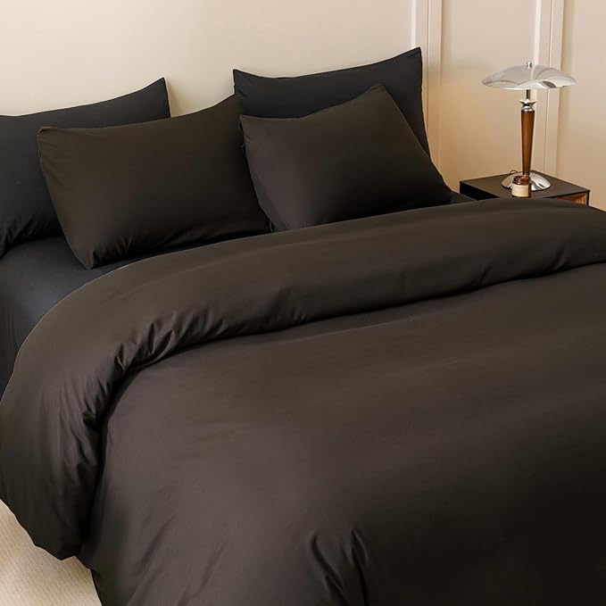 Wellboo Brown Comforter Sets Full Solid Dark Color Bedding Set Women Men Mocha Coffee Quilts Adults Boys Deep Brownness Comforter Soft Modern Chestnut Blankets Durable Plain Brown Bedding Farmhouse