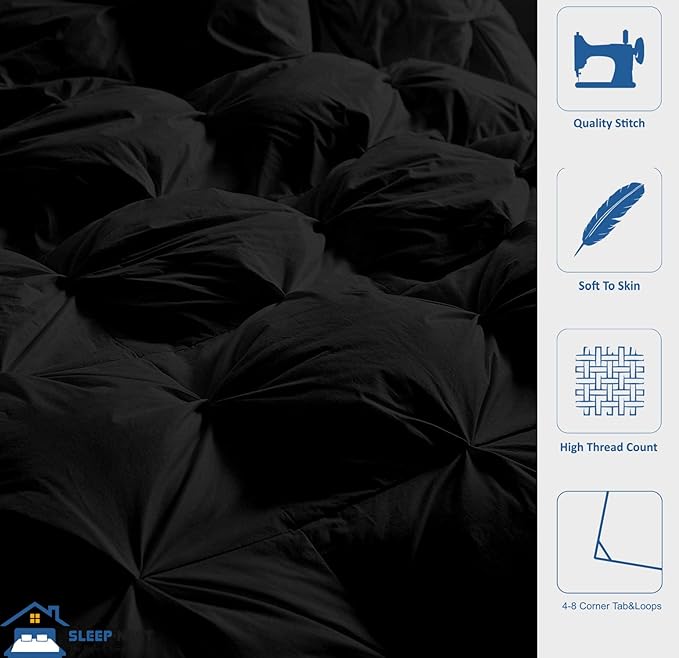 SLEEP-NEST Oversized King Comforter 132 x 120 Inch Hotel Luxury Weighted Down Alternative Pinch Pleat 1 Piece Comforter with 8 Tabs/Loops 400 GSM-Box Stitched Extra Large Breathable - Black