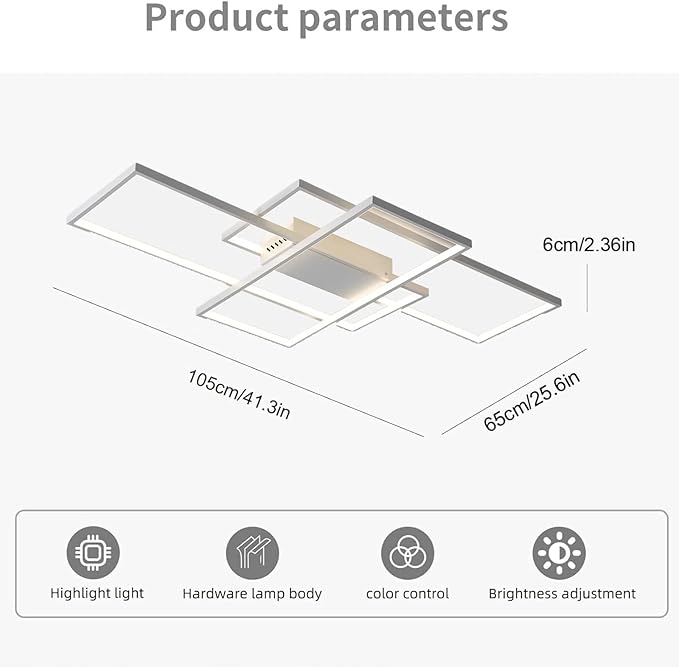 GEADI Dimmable Ceiling Light, 41.3in Flush Mount Ceiling Lamp Remote Control Modern Chandelier, 68W Square White Acrylic Close to Ceiling Light Fixtures for Bedroom Living Room