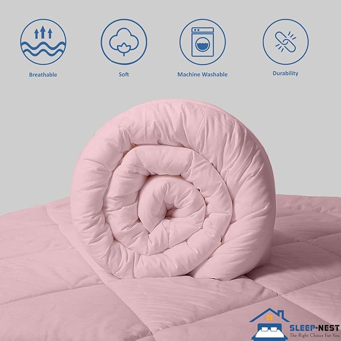 SLEEP-NEST Oversized Queen Comforter 98 x 98 - Hotel Luxury 1 Piece Down Alternative Pinch Pleat Comforter with 8 Corner Tabs - All Season Ultra Soft Pintuck Quilt 350 GSM - Lightweight - Pink