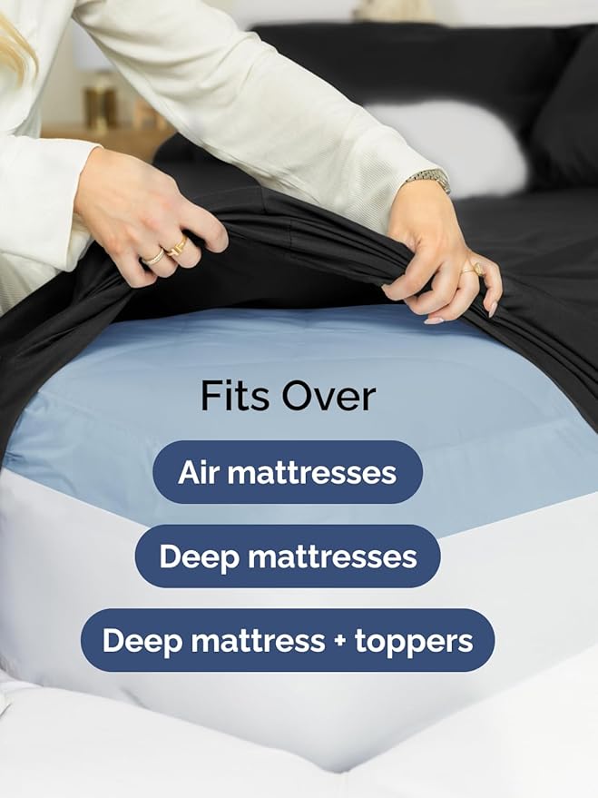 Extra Deep Cal King Sheet Set - 6 Piece Breathable & Cooling Sheets - Hotel Luxury Bed Sheets Set - Easy & Secure Fit - Soft, Wrinkle Free & Comfy Sheets Set - Black Sheet Set with Extra Deep Pockets