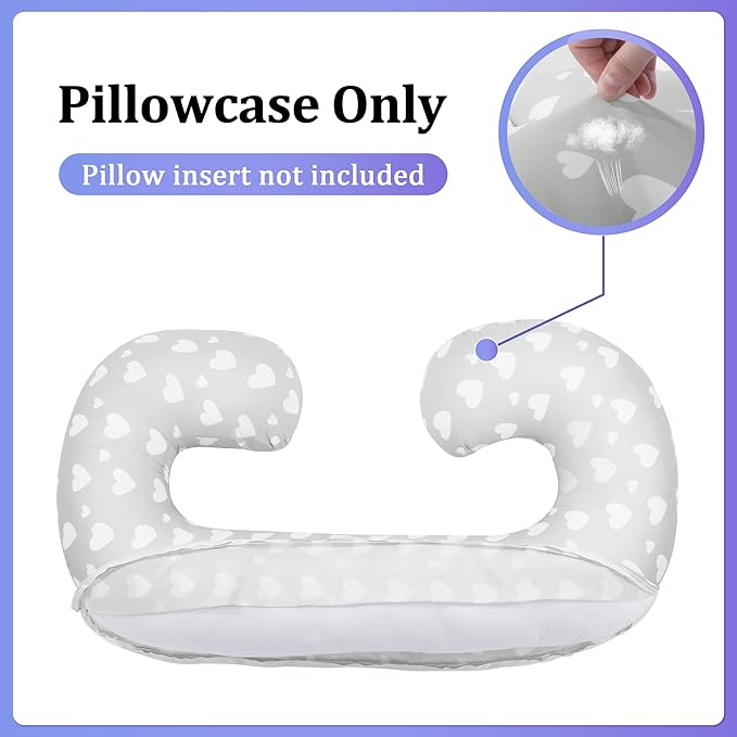 Floral Soft Pregnancy Pillow Cover (ONLY Pillowcase), C Shaped Luxurious Velvet Maternity Pillow Cover with Hidden Zip, Warm Large Pillow Protector for Side Sleeper, Grey, 60x34 in