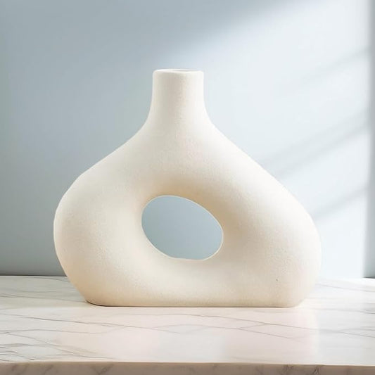 White Ceramic Vases in Nordic Style, Deco Vase for Pampas Grass as Boho Deco, Contemporary Flower Vase with Minimalistic Design for Fresh Flowers(Onecircle)