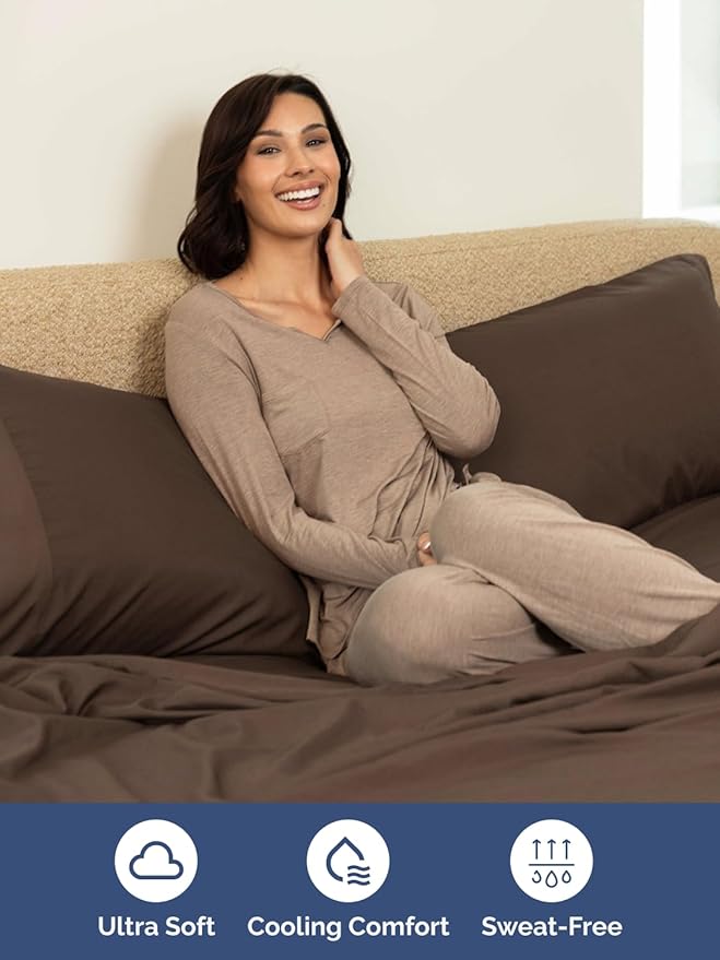 Extra Deep Split King Sheet Set - 7 Piece Breathable & Cooling Sheets - Hotel Luxury Bed Sheets Set - Easy & Secure Fit - Soft, Wrinkle Free & Comfy Sheets Set - Brown Sheet Set w/Extra Deep Pockets