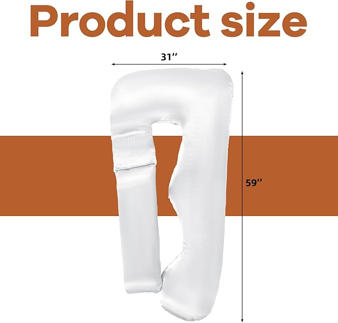 HOMBYS Silky Satin Pregnancy Pillow Cover (ONLY Pillowcase), Luxurious Smooth Maternity Pillow Cover, U Shaped Soft & Breathable Large Pillow Protector for Side Sleeper, 58.6" L x 30.9" W, White