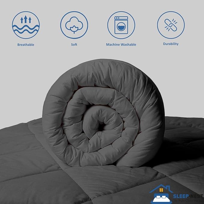 SLEEP-NEST Twin XL Comforter - 68x92 Ultra Soft All-Season Pinch Pleat 1 Piece Blanket - Elegant Pintuck Design Down Alternative Quilt - Lightweight, Cooling Dorm Bedding with 8 Tabs - Dark Grey