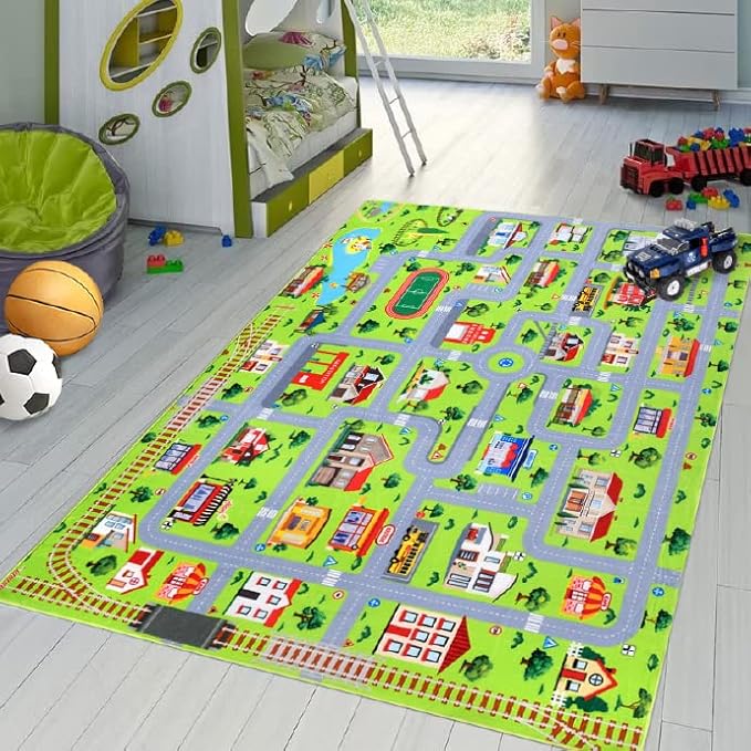 Car Rug Kids Playmat Educational Car Rugs City Life Road Traffic Play Mat for Bedroom Play Room Game Area Non Slip Kids Foam Rug Playtime Activity Mat for Toddler Baby Boys and Girls 3 x 5