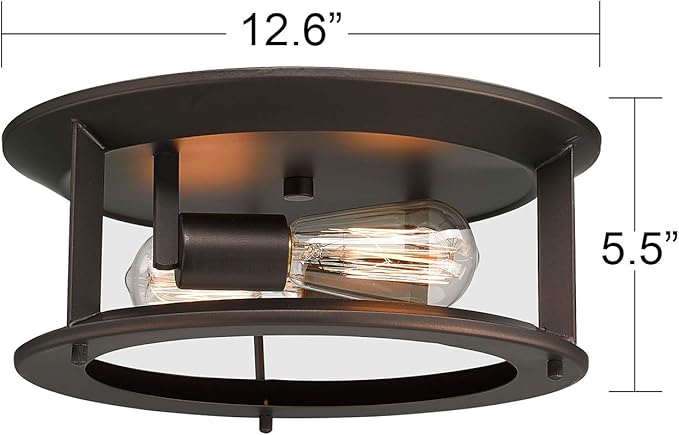 Emliviar Industrial Ceiling Light, Vintage 2-Light Flush Mount Ceiling Light Fixture, Oil Rubbed Bronze Finish, YE19108-F2 ORB