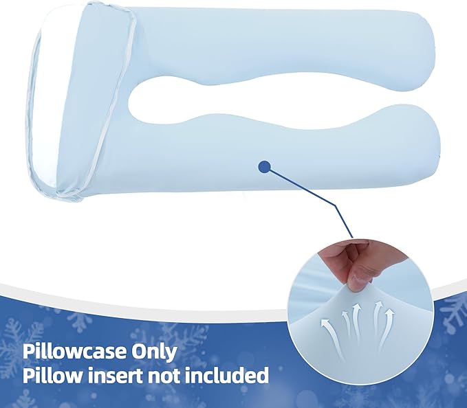 Cooling Pregnancy Pillow Cover (ONLY Pillowcase), Q-Max 0.4 U Shaped Luxurious Smooth Maternity Pillow Cover with Hidden Zip, Cool Large Pillow Protector for Side Hot Sleeper, Blue, 61x31 in