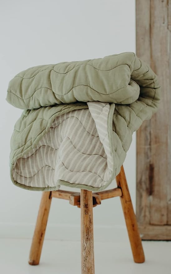 Frankie Lane French Linen.Reversible Playmat for Infants, Girl or boy. Nursery Decor Tummy time mat. Round Soft Indoor Area Padded Toddler Baby mat Rug Playroom Baby Floor mats (Sage)