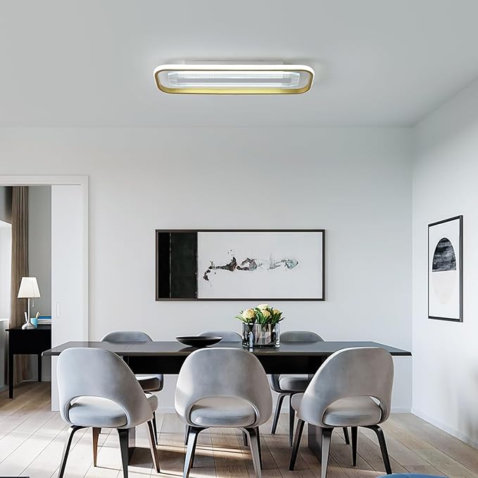 Becailyer Modern Ceiling Light, 62W Dimmable LED Flush Mount Ceiling Lamp, 31.49" Acrylic Linear Chandelier Lighting Close to Ceiling Light Fixture for Living Dining Room Kitchen Bedroom Hallway, Gold