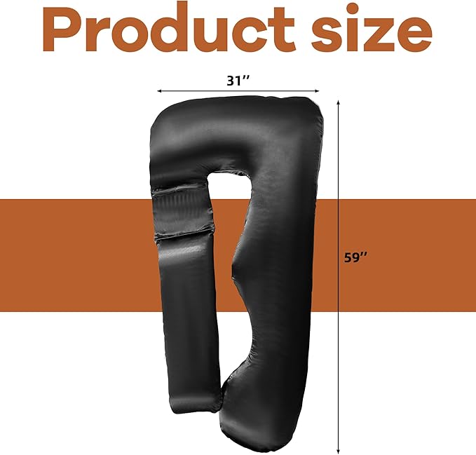 HOMBYS Silky Satin Pregnancy Pillow Cover (ONLY Pillowcase), Luxurious Smooth Maternity Pillow Cover, U Shaped Soft & Breathable Large Pillow Protector for Side Sleeper, 58.6" L x 30.9" W, Black