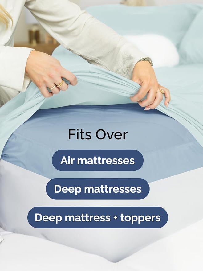 Extra Deep Queen Sheet Set - 6 Piece Breathable & Cooling Sheets - Hotel Luxury Bed Sheets Set - Easy & Secure Fit - Soft, Wrinkle Free & Comfy Sheets Set - Ice Blue Sheet Set with Extra Deep Pockets