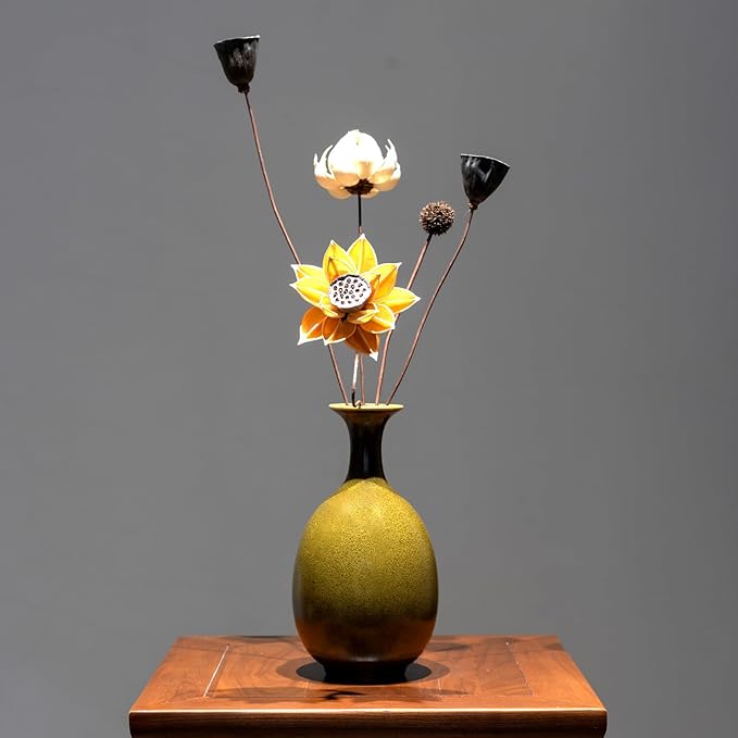 Tea Dust Color Ceramic Vase with Dried Flowers, Handmade in Jingdezhen for Modern Home Decor Office Bookshelf Tables Living Room Bedroom Shelf Decor Entryway Dry Flower Arrangement Ornament