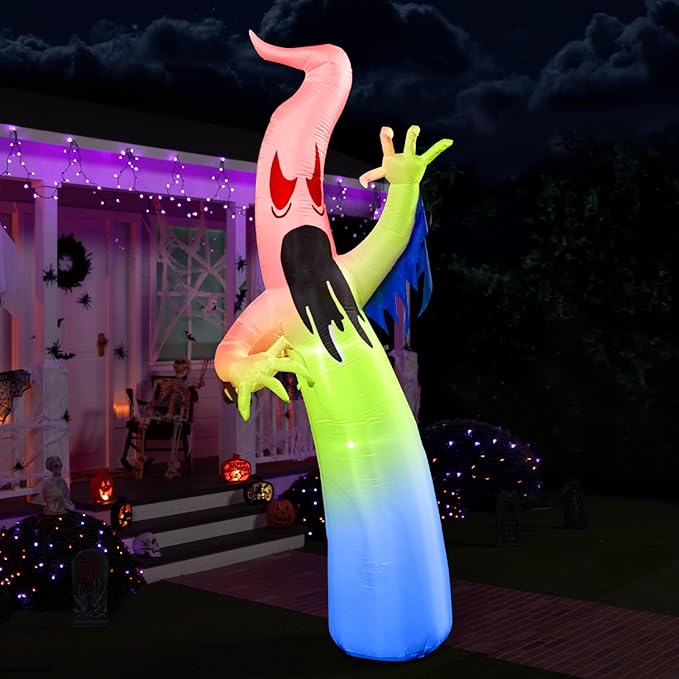 Joiedomi 12 FT Tall Halloween Inflatables Outdoor Decorations, Inflatable Ghost Halloween Decor Outdoor, Ghost Blow Ups for Yard with Blue Ice LEDs for Outside Decorations