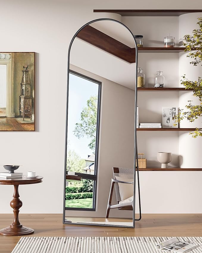 Antok Full Length Mirror, 65"x22" Floor Mirror Freestanding, Full Body Floor Standing Mirror with Stand for Bedroom, Hanging Mounted for Living Room Cloakroom, Black