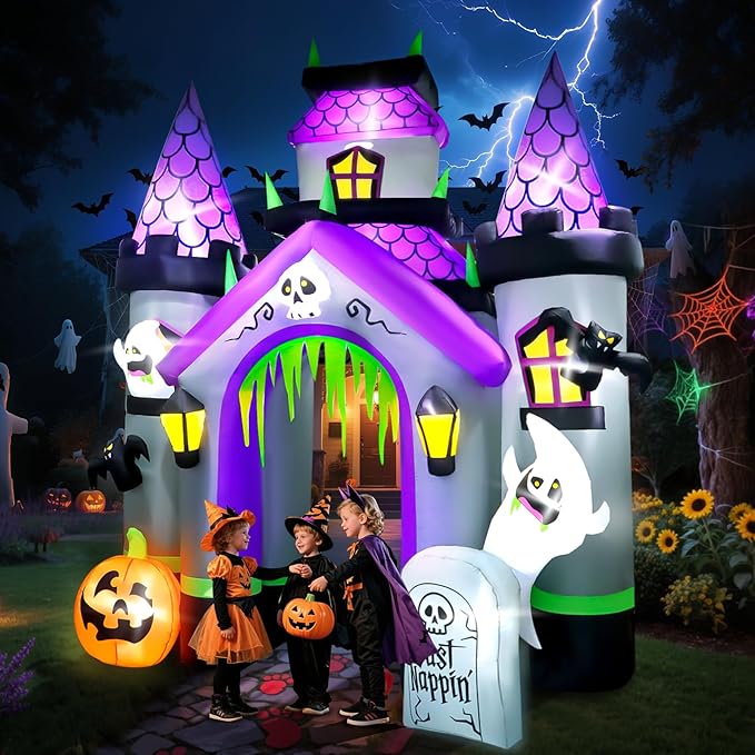 Kalolary 12FT Halloween Inflatables Haunted House Castle Archway with LED Lights, Giant Ghost Pumpkin Arch Blow Up Halloween Outdoors Yard Decoration Scary Inflatable for Garden Lawn Indoor Decor