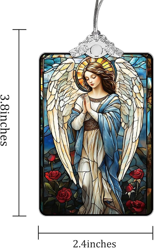 Angel Stained Glass Ornament, 2025 Christmas Tree Hanging Decoration for Religious Holiday Decor or Gift Exchange, 3.8 x 2.4 Inch