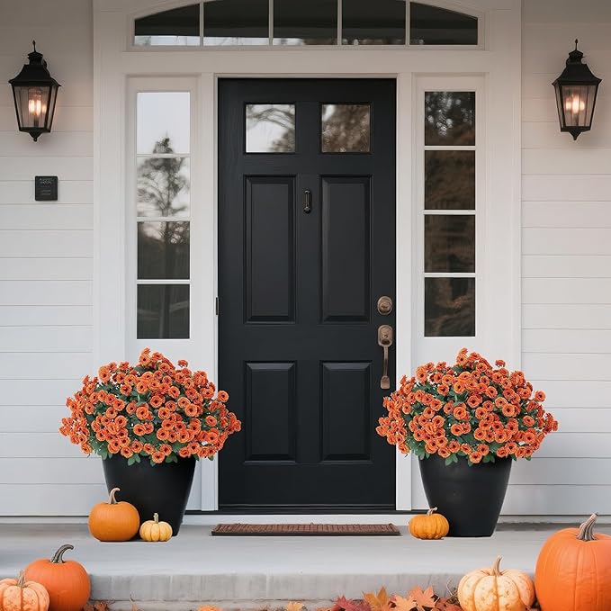 8 Bundles 17" Artificial Flowers for Outdoor Fall Decoration,Fake Silk Daisy Bouquet Faux Plants UV Resistant for Front Door Planter Outside Home Garden Yard Porch Thanksgiving Autumn Decor (Orange)