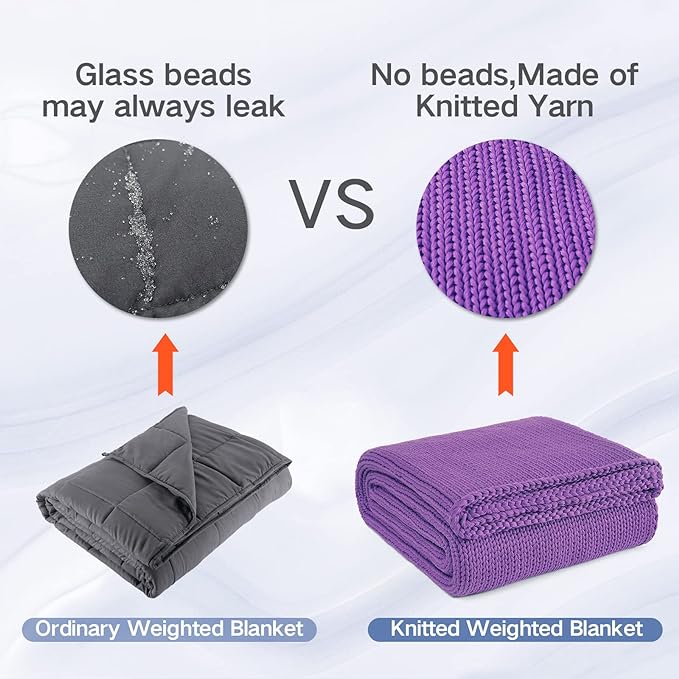 Knitted Weighted Blanket(Purple 50"x60" 10lbs),Home Décor Cooling Throw Blanket for Hot Sleepers,Hand Made Chunky Knit Heavy Blanket or Adults Use on Twin Size Bed