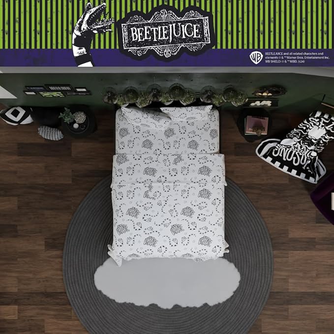 Franco Collectibles Beetlejuice Bedding Super Soft Microfiber Queen Sheet Set, College Dorm Essentials, (Officially Licensed Product)