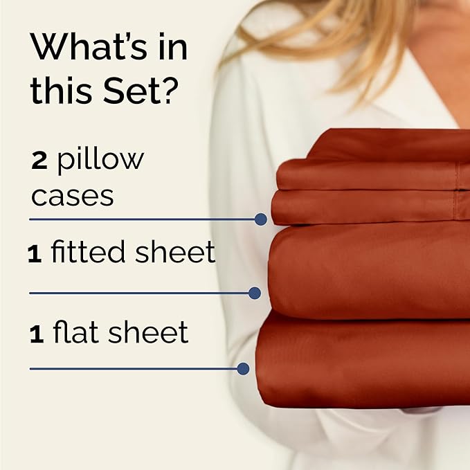 CGK Linens Twin 4 Piece Sheet Set - Cooling Sheets for Hot Sleepers - Hotel Luxury Bedding Set with 8-16 Inch Deep Pockets - 1 Flat & 1 Fitted & 2 Pillowcases - Soft, Comfy & Wrinkle Free - Terracotta