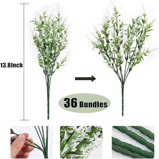 RECUTMS 36 Bundles Artificial Flowers for Outdoors, Artificial Plants UV Resistant Fake Flowers Greenery Faux Plants Outdoor for Decoration Outdoor Plants Hanging Planter Home Garden Decor(White)