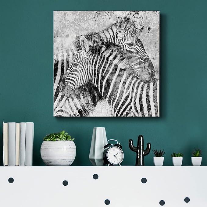 Canvas Wall Art Animals Theme for Home Décor, Zebra Pair Wall Art, Ready to Hang, 16'' x 16''