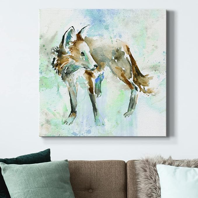 Colorful Animals Painting Wall Art on Canvas Modern Abstract Artwork, Fox On Blue Wall Art, Ready to Hang, 40'' x 40''