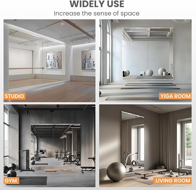 Home Gym Mirror, 63x28 Inch(1Pack) Wall Mounted Large Frameless Tempered Glass Mirror, Idea for Gym, Yoga, Bedroom, Dance Studio, Living Room