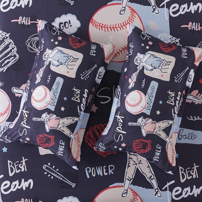 qjmiaofang Baseball Bed Sheet Set for Kids Boys Sports Sheets Set Queen Size Baseball Fitted Sheet 4Pieces Sport Theme Baseball Flat Sheet Set Including 1 Fitted Sheet 1 Flat Sheet and 2 Pillowcases