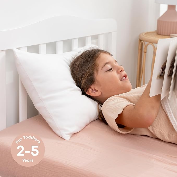 Comfy Cubs Toddler Pillow with Soft Cotton Pillowcase, 13"x18", White (2 Pack) - Kids Pillow for Sleeping & Travel - Comfortable Small Pillow - Kids Travel Pillow with Breathable Microfiber Fill