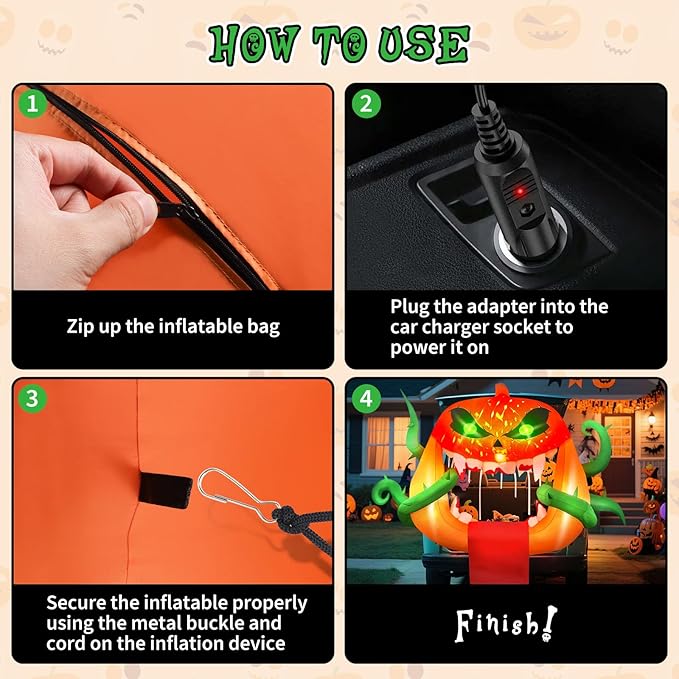 Kalolary 5FT Halloween Inflatables Pumpkin Ghost Trunk or Treat Car Decorations, Blow Up Pumpkin Outdoor Decorations with Built-in Rotating Light & Projection Lights for Yard Lawn Car SUV Decors