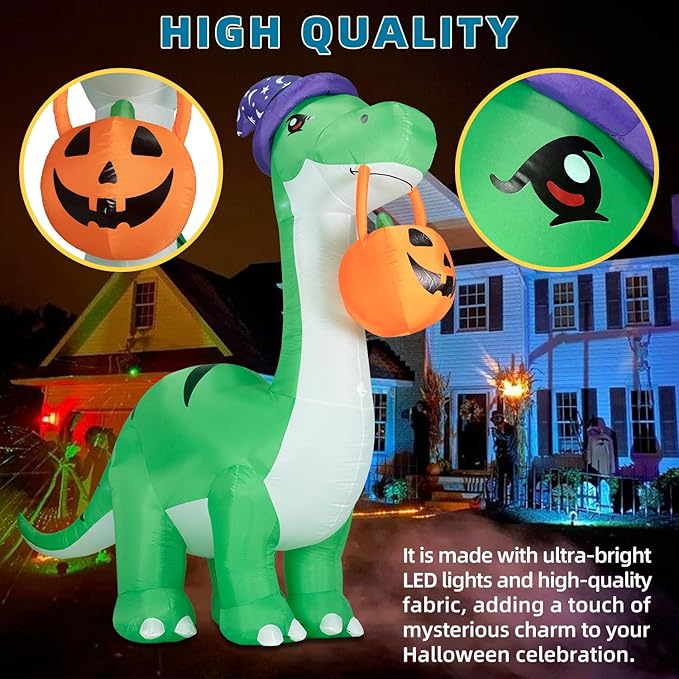 ININ 10FT Giant Halloween Inflatable Dinosaur Decorations Outdoor,Halloween Blow Up Yard Decorations Built-in LED Lights,Halloween Party Decor,for Yard/Lawn/Garden.