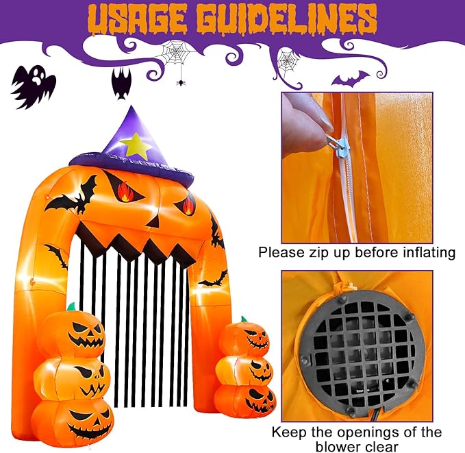AerWo 12FT Tall Halloween Inflatables Archway Giant Arch, Pumpkin Blow Up With Built-in LED Lights for Outdoor Decorations, Holiday Yard Lawn Garden Party Decor