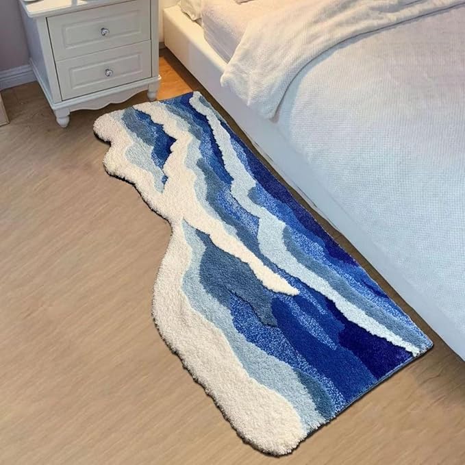 Wave Shape Furry Bedroom Rug, Fluffy Area Rug, Bathroom Rugs, Children's Room, Bathroom Mats,Bath Mats(31.5 x 19.7 in)