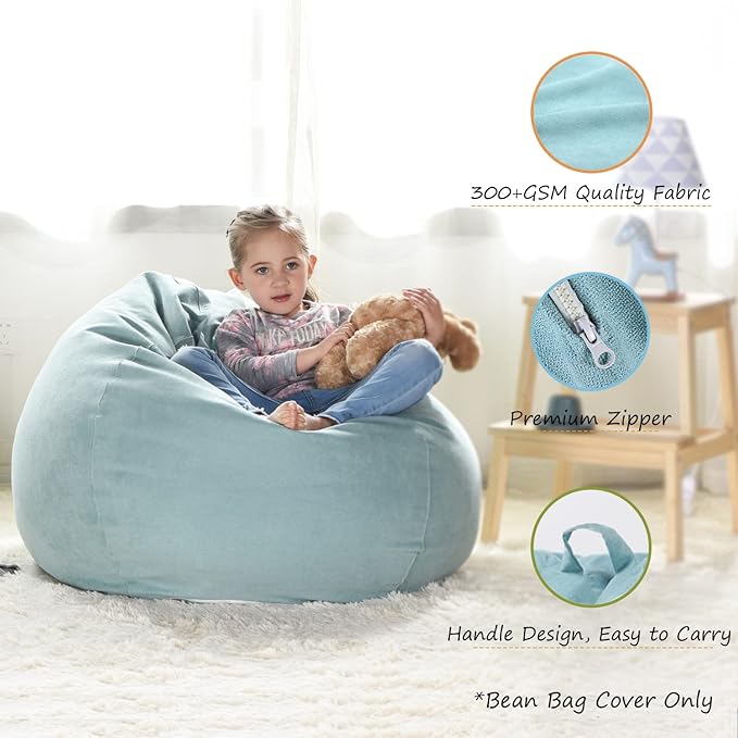 YuppieLife Stuffed Animals Bean Bag Chair Cover Candy-Colored Bean Bag(Just Cover, No filling)/Extra Large Stuff 'n Sit Organization/Toy Storage Bag/Kids Toys Organizer(38'',Mint Green)