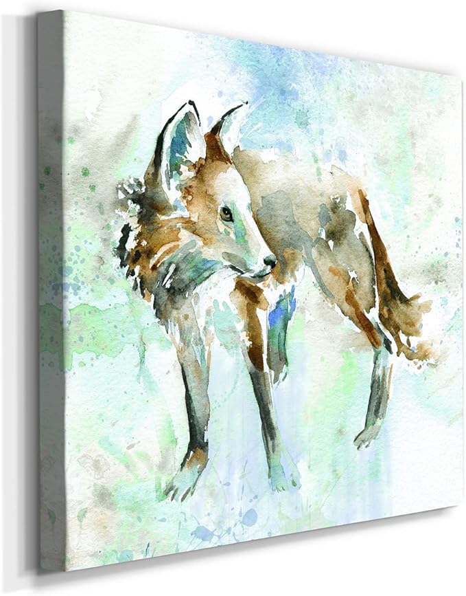 Colorful Animals Painting Wall Art on Canvas Modern Abstract Artwork, Fox On Blue Wall Art, Ready to Hang, 40'' x 40''