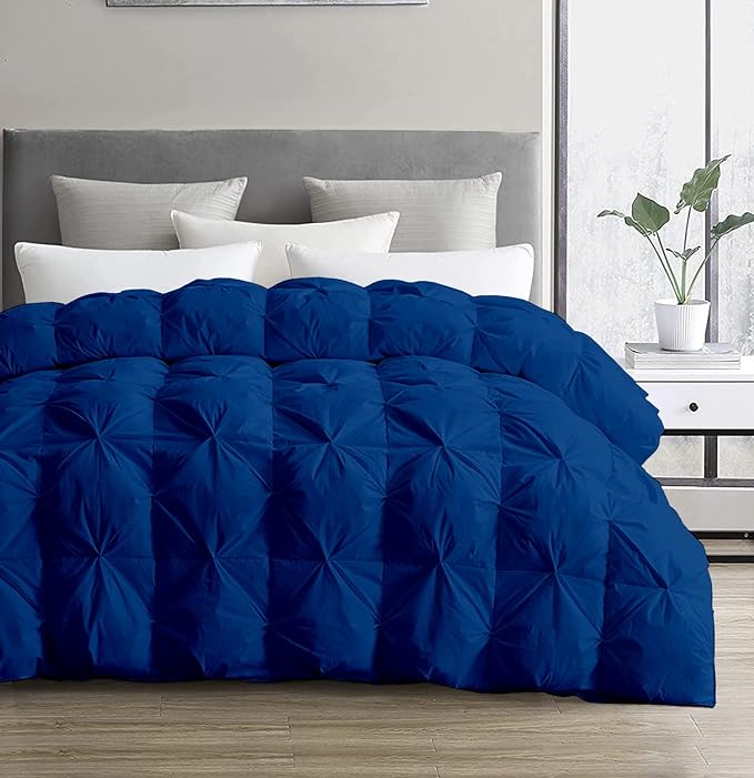 SLEEP-NEST All Season Luxury - Full Size Comforter 82x86 Down Alternative 1 Piece Pinch Pleat Quilt with 8 Tabs - 350 GSM, Ultra Soft, Lightweight Hotel Style Bedding, Pintuck Blanket - Royal Blue