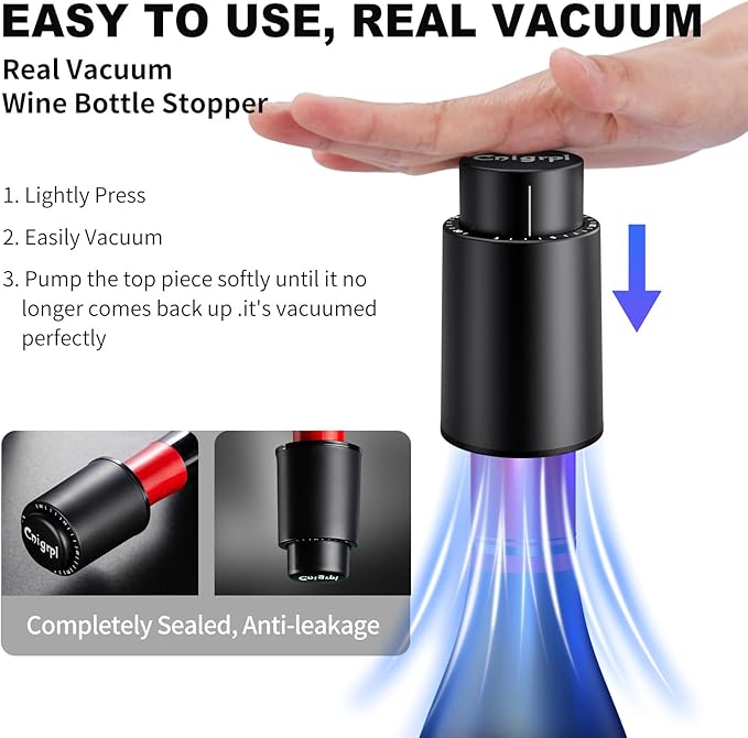 Wine Bottle Stoppers,2-in-1 Vacuum Wine Stopper,Reusable Wine Savers, Wine Preserver Vacuum Pump Corks Keep Wine Really Fresh, Best Gift for Wine Lovers for Christmas Gifts (2Pack)