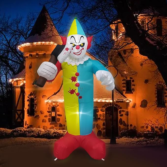 7 FT Halloween Inflatables Giant Outdoor Decorations Blow Up Yard Scary Clown Holding 75 Degrees Swings Sickle with Built-in LEDs for Garden Lawn Indoor Party Decor