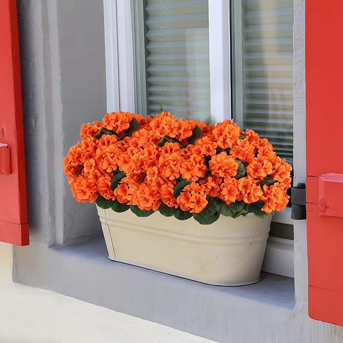 Hananona 6 Bundles Artificial Geranium Flowers for Outdoors Orange Silk Geranium Flowers Outdoor UV Resistant Plants Faux Fall Flower for Home Kitchen Autumn Table Centerpieces Decor (6, Orange)
