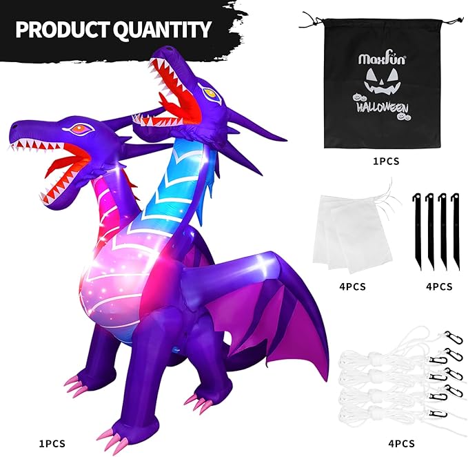 Max Fun Halloween Inflatables Dragon Decorations with LED Build-in Halloween Yard Decoration Blow Up Inflatables for Outdoor Indoor Garden Lawn (8FT-Halloween Inflatables Dragon)