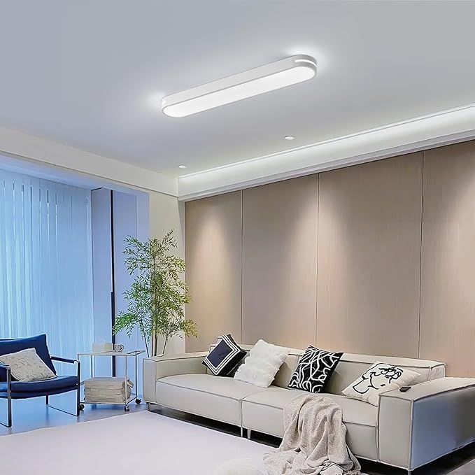 Becailyer Modern LED Linear Ceiling Lights, Dimmable LED Ceiling Lamp with Remote Control, 31.4" Metal Flush Mount Ceiling Lighting Fixtures for Living Room Kitchen Dining Room Hallway, White
