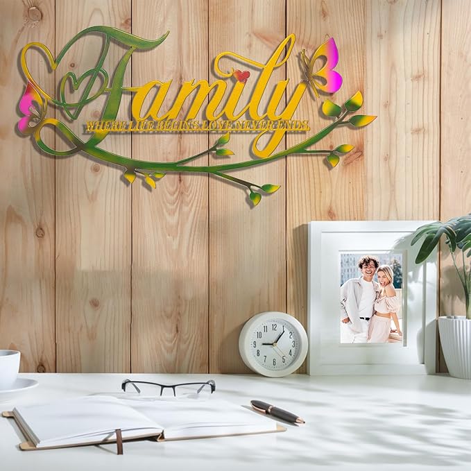 AUHOKY Family Where Life Begins Love Never Ends Word Sign Metal Wall Decor, Black Home Decor Wall Art Decorations, Letters Quotes Sign for Living Room Bedroom Kitchen Indoor Outdoor Decor(17.5 x 9in)